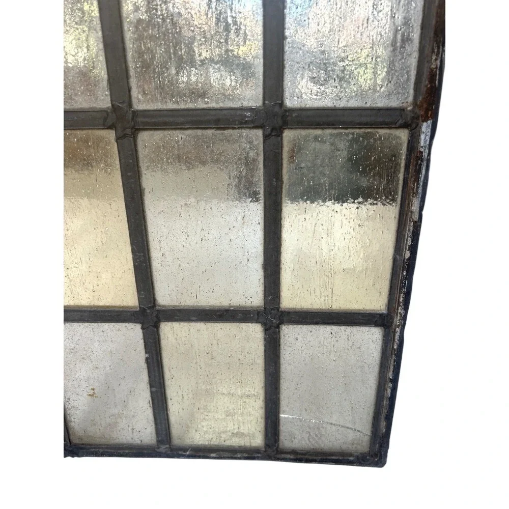 Antique Stained Glass Window Pane Panel 9 Section Primitive‎ Rustic Decor